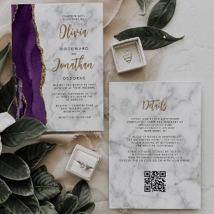 Invitation Script d'agate de marbre d'or violet Code QR Maria