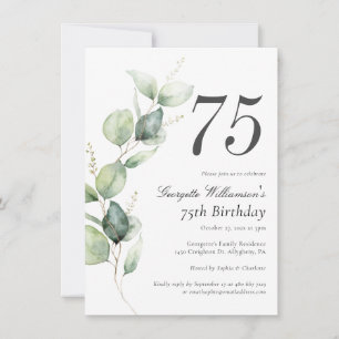 Invitation Script d'anniversaire 75 ans à aquarelle verdure