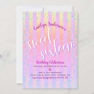 Invitation Script d'anniversaire de l'ombre arc-en-ciel rose