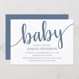 Invitation Script d'ardoise simple Baby shower bleu Dusty D
