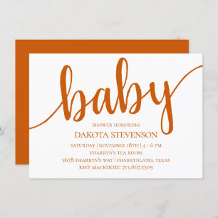 Invitation Script d'automne simple Baby shower orange brûlé