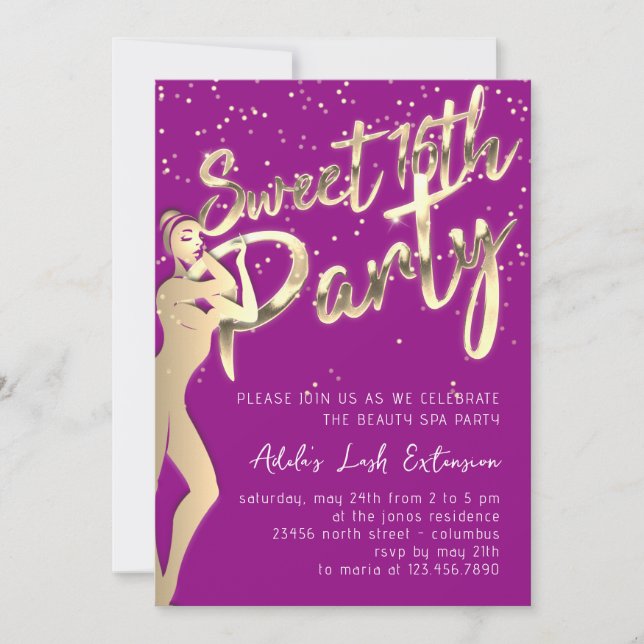 Invitation Script de 16e partie moderne rose or doux (Devant)