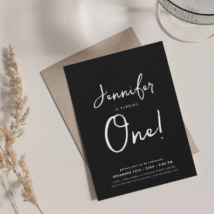 Invitation Script de 1er anniversaire minimal moderne noir