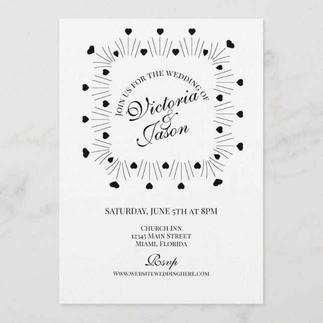 Invitation Script de cadre de coeurs gribouillés pour mariage (Devant)