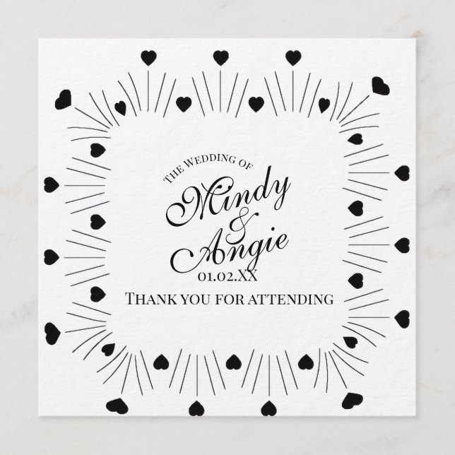 Invitation Script de cadre de coeurs gribouillés pour mariage (Devant)