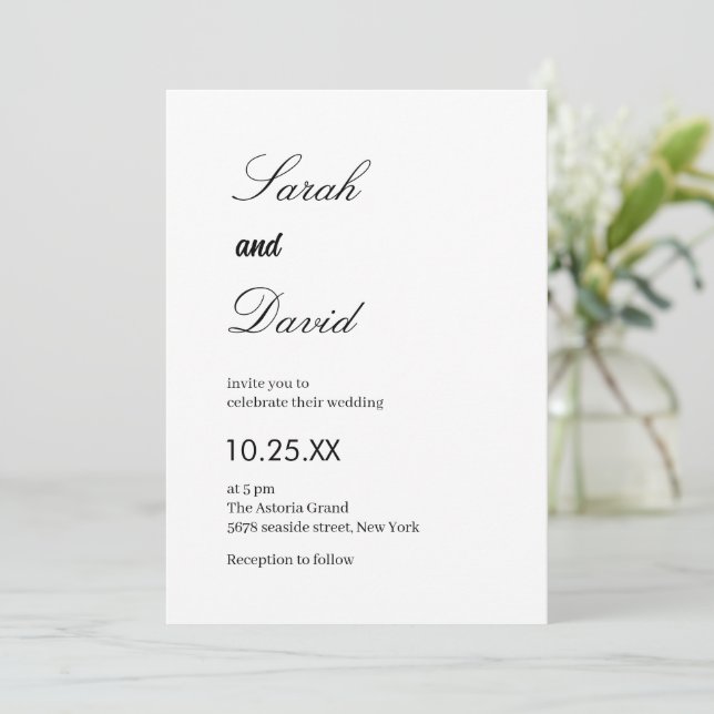 Invitation Script de calligraphie mariage en noir et blanc te (Debout devant)