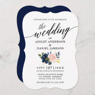 Invitation Script de calligraphie Mariage floral rose bleu