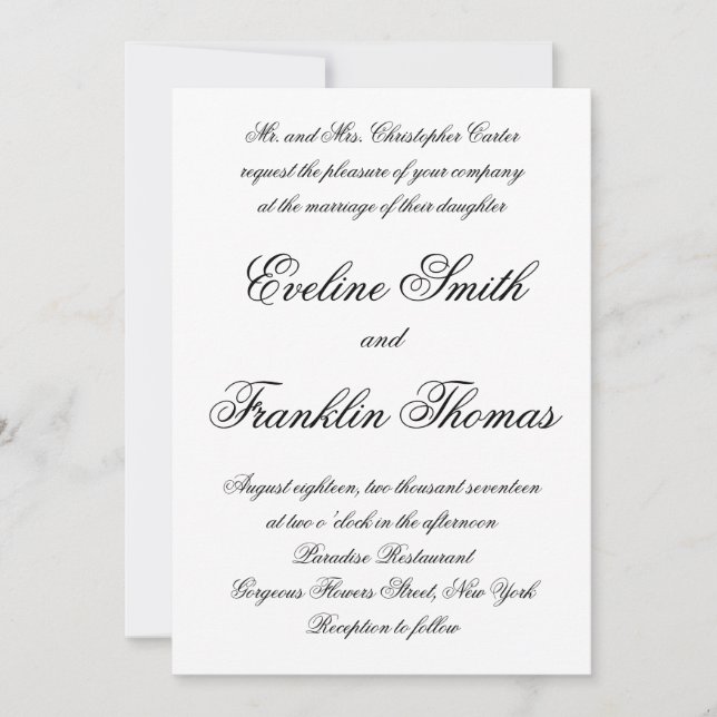 Invitation Script de calligraphie moderne chic mariage simple (Devant)