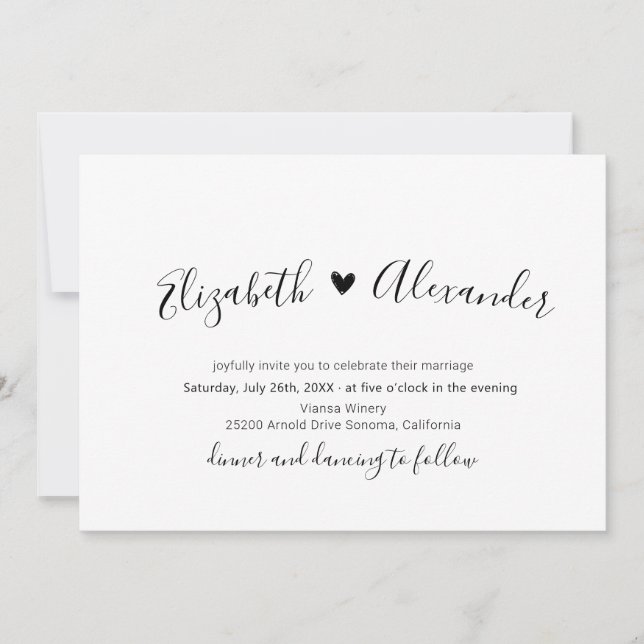 Invitation Script de calligraphie moderne minimal Mariage car (Devant)