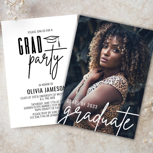 Invitation Script de calligraphie moderne | Photo Party (Créateur téléchargé)