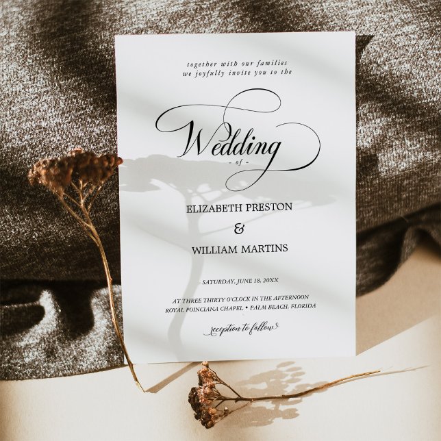 Invitation Script de calligraphie noir romantique Mariage min (Add elegance to your special day with our romantic black calligraphy script wedding invitations.)