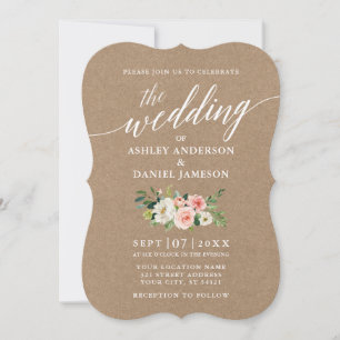 Invitation Script de calligraphie rose blanc Mariage floral K