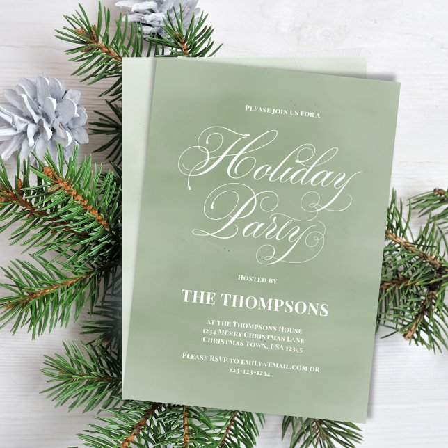 Invitation Script de calligraphie simple et verte (Holiday party custom invitation card with calligraphy script. )