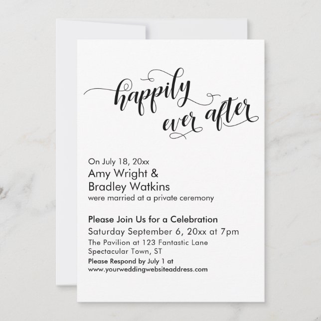 Invitation Script de célébration post-mariage "Happily Ever A (Devant)