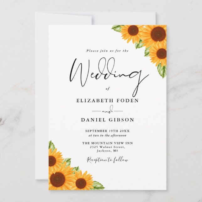 Invitation Script de code QR floral de tournesols Mariage (Devant)