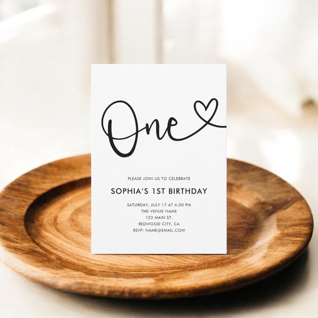 Invitation Script de Coeur Photo 1er anniversaire (Créateur téléchargé)