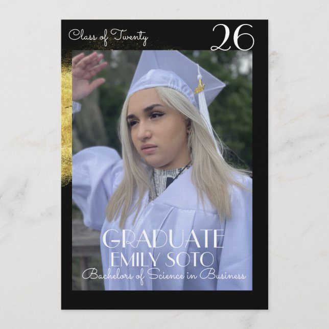 Invitation Script de collage de fin d'études 2026 Photo Or (Devant)