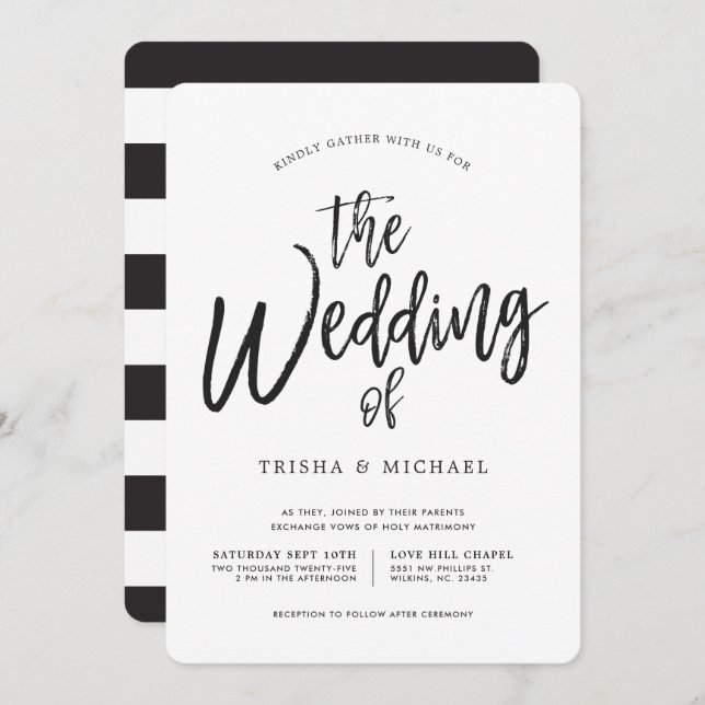 Invitation Script de danse Noir|Mariage blanc réparti (Devant / Derrière)