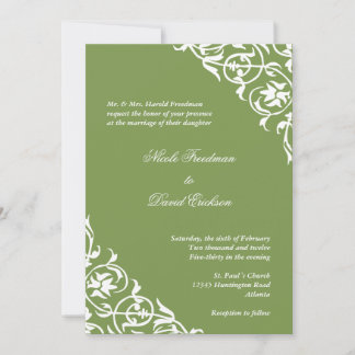Invitation Script de défilement Kiwi green corner mariage élé