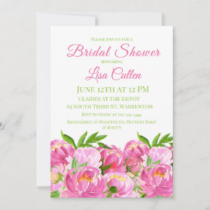 Invitation Script de Fête des mariées Aquarelle Pink Peonies