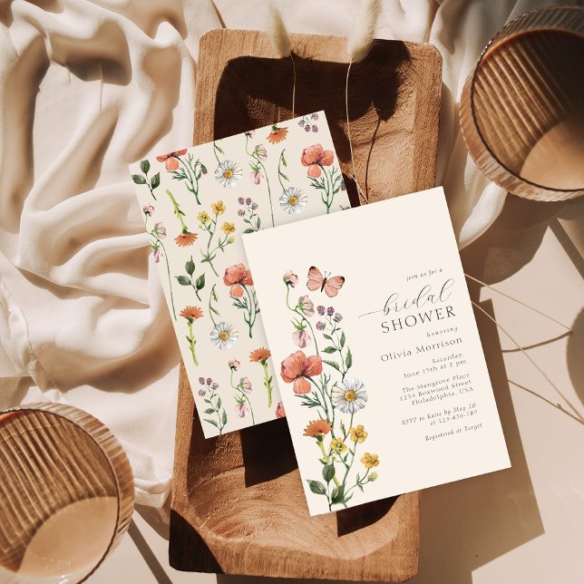 Invitation Script de Fête des mariées Fleur sauvage Boho Wate (Créateur téléchargé)
