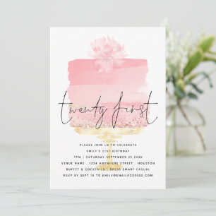 Invitation Script de gâteau rose moderne 21e anniversaire