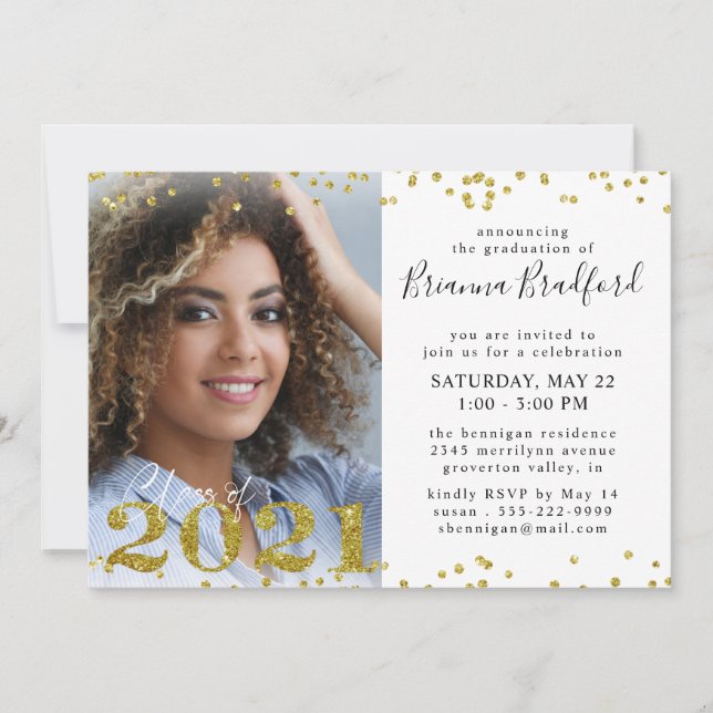 Invitation Script de graduation 2021 Gold Parties scintillant (Devant)