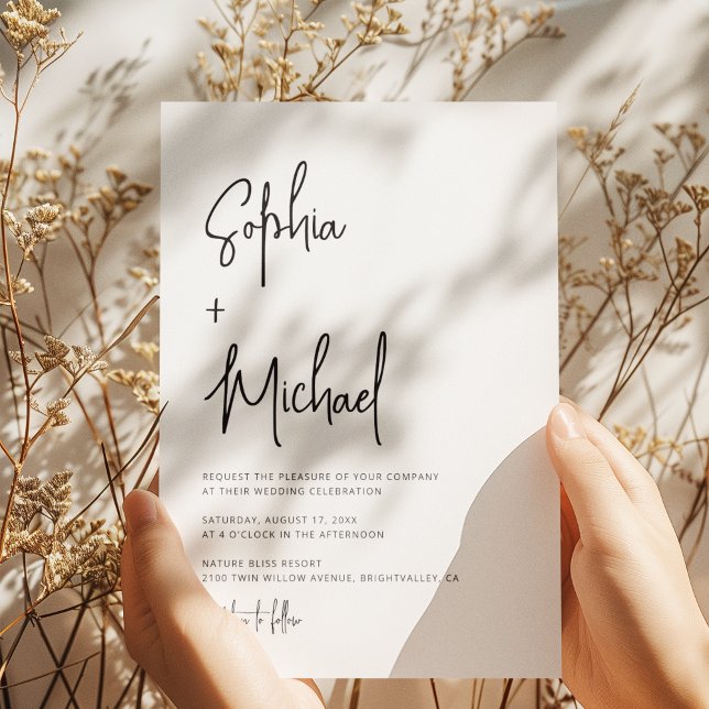 Invitation Script de lettres main moderne Mariage noir blanc (Créateur téléchargé)