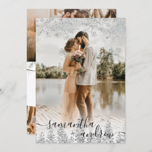 Invitation Script de neige d'hiver argent moderne 5 photos ma