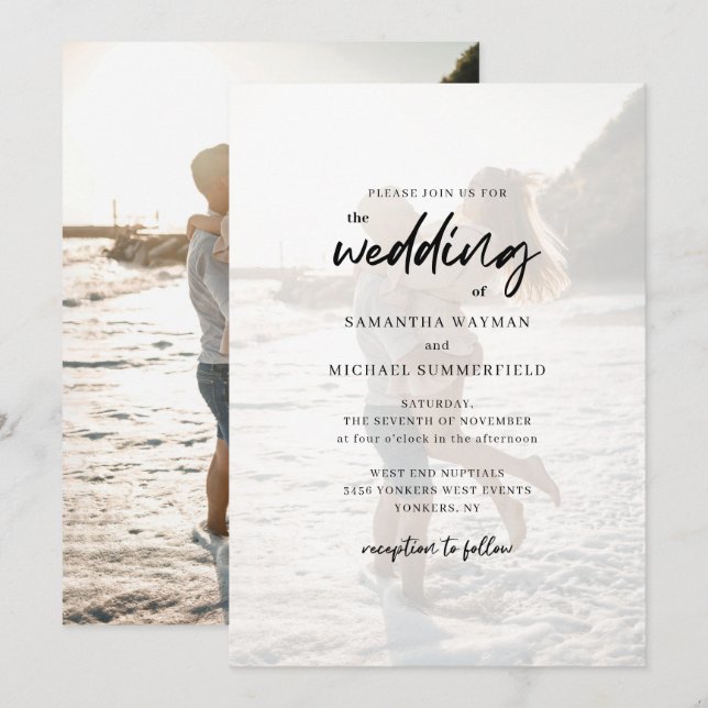 Invitation Script de photo de couples modernes chic Mariage (Devant / Derrière)