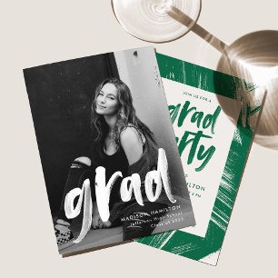Invitation Script de pinceau moderne Green Photo Graduation P