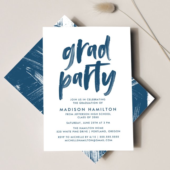 Invitation Script de pinceau moderne Marine Graduation Party (Créateur téléchargé)