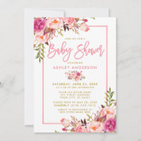 Script de pinceau rose moderne Baby shower or flor