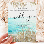 Invitation Script de plage de palmier d'or moderne mariage<br><div class="desc">Aquarelle de palmier d'or simple et moderne avec typographie simple,  un thème mariage branché et tropical sur feuille de palmier avec une photo d'une plage tropicale</div>