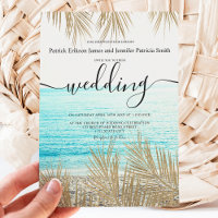 Script de plage de palmier d'or moderne mariage