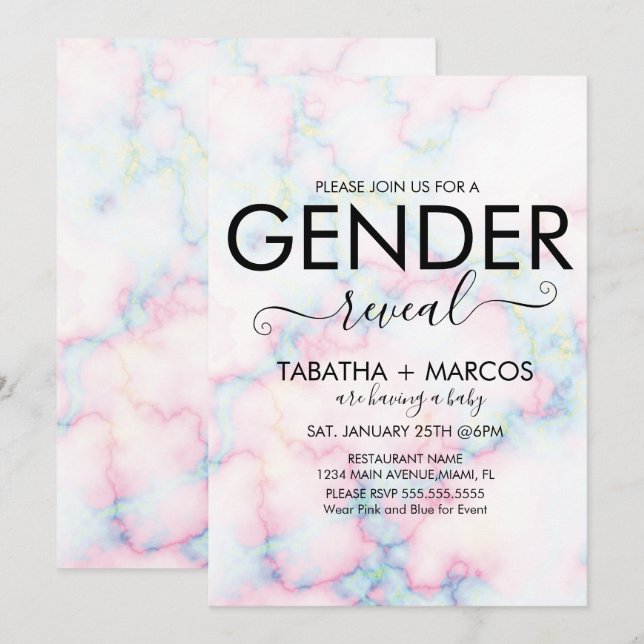 Invitation Script de révélation du sexe avec motif de marbre  (Devant / Derrière)