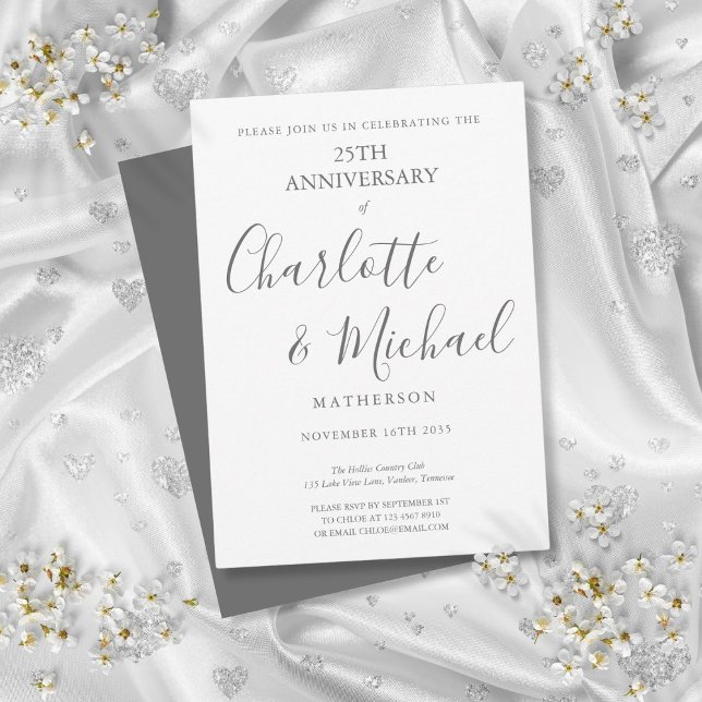 Invitation Script de signature du 25e anniversaire du Mariage (25th Silver Wedding Anniversary Signature Script Invitation)