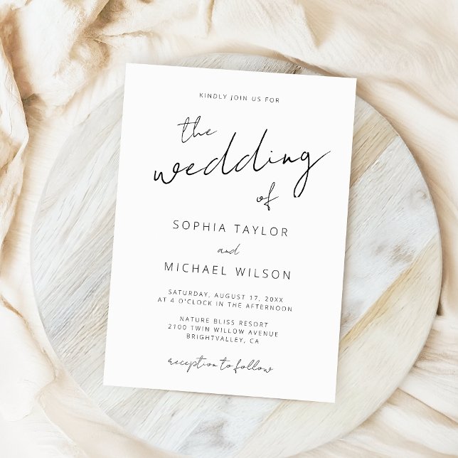 Invitation Script de signature moderne Mariage noir blanc (Créateur téléchargé)