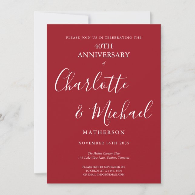 Invitation Script de signature pour les 40 ans de mariage Rub (Devant)