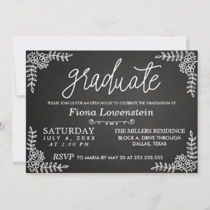 Invitation Script de tableau noir   Floral   Diplôme Open Hou