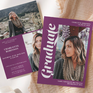 Invitation Script de troisième cycle violet 3 graduation phot
