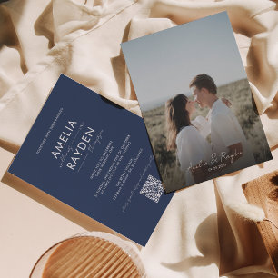 Invitation Script de typographie bleu marine Photo Code QR Ma