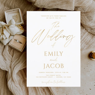 Invitation Script de typographie moderne Mariage d'or blanc