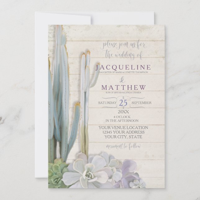 Invitation Script de typographie moderne Succulente de Cactus (Devant)