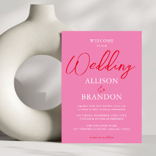 Invitation Script de typographie rouge rose brillant et gras
