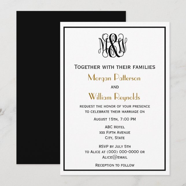 Invitation Script de vigne noir Monogramme B&G do-it-yourself (Devant / Derrière)