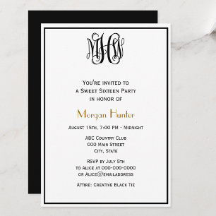 Invitation Script de vigne noir Monogramme B&G do-it-yourself