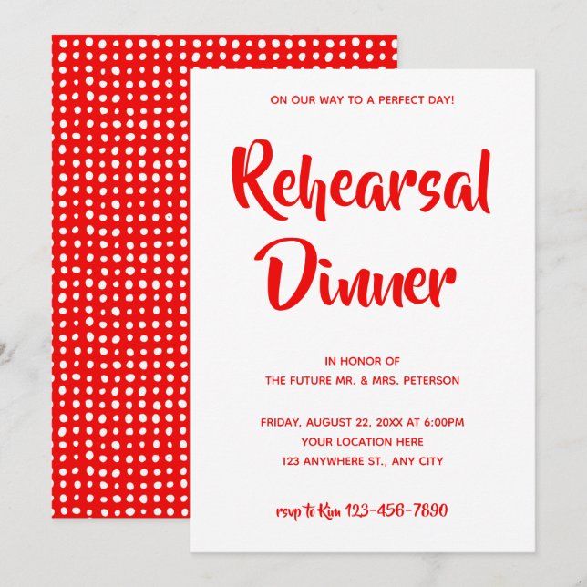 Invitation Script Décontracté rouge | Dîner de répétition Inv (Devant / Derrière)