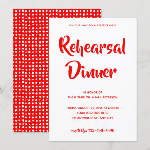 Invitation Script Décontracté rouge   Dîner de répétition Inv