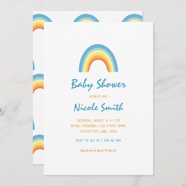 Invitation Script d'écriture simple Rainbow Baby shower (Devant / Derrière)